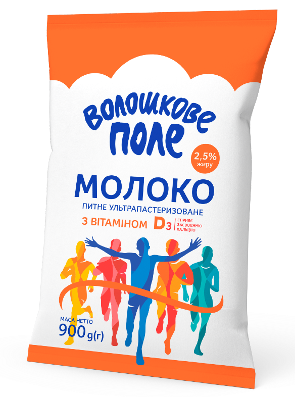 Молоко коров'яче ВОЛОШКОВЕ ПОЛЕ, ультрапастеризоване 2,5% 900 г. з вітаміном D3